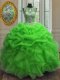 Romantic Scoop Green Sleeveless Beading and Ruffles and Pick Ups Floor Length Quinceanera Gowns