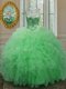 New Style Scoop Sleeveless Floor Length Beading and Ruffles Lace Up 15 Quinceanera Dress with Green