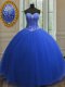 Sequins Royal Blue Sleeveless Tulle Lace Up Quinceanera Dresses for Military Ball and Sweet 16