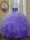 Ball Gowns Quinceanera Dress Lavender Scoop Organza Sleeveless Floor Length Lace Up