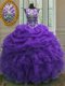 Dramatic Organza Scoop Sleeveless Lace Up Beading and Ruffles and Pick Ups Quinceanera Dress in Purple