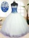 Floor Length White 15th Birthday Dress Tulle Sleeveless Beading