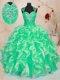 Cheap Floor Length Green Quinceanera Dresses Organza Sleeveless Beading and Ruffles