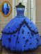 Exceptional Sleeveless Floor Length Appliques Lace Up Quinceanera Dresses with Blue