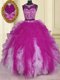 Scoop Fuchsia Sleeveless Beading and Ruffles Floor Length Quinceanera Gown