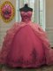 Discount Sleeveless With Train Beading and Appliques and Pick Ups Lace Up Quince Ball Gowns with Pink Court Train