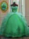 Romantic Green Organza Lace Up Sweetheart Sleeveless With Train Quinceanera Dresses Court Train Beading and Appliques and Pick Ups