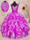 Sweetheart Sleeveless Lace Up Ball Gown Prom Dress Fuchsia Organza