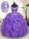 Excellent Pick Ups Lavender Sleeveless Organza Zipper Quinceanera Dresses for Military Ball and Sweet 16 and Quinceanera
