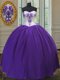 Eggplant Purple Taffeta Lace Up Ball Gown Prom Dress Sleeveless Floor Length Beading