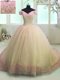 Organza Off The Shoulder Short Sleeves Court Train Lace Up Hand Made Flower Quinceanera Dress in Yellow