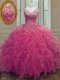 V-neck Sleeveless Organza Quinceanera Dress Beading and Ruffles Zipper