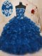 Strapless Sleeveless Lace Up 15th Birthday Dress Navy Blue Organza