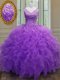 Captivating Ball Gowns 15th Birthday Dress Purple V-neck Organza Sleeveless Floor Length Zipper