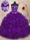 Purple Strapless Lace Up Beading and Appliques and Ruffles Sweet 16 Quinceanera Dress Sleeveless