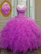 Comfortable Floor Length Ball Gowns Sleeveless Fuchsia Quinceanera Gowns Zipper