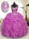 Free and Easy Lilac Ball Gowns Straps Sleeveless Organza Floor Length Zipper Beading and Ruffles and Pick Ups Quinceanera Gowns