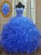Blue Sweetheart Neckline Beading and Ruffles Quinceanera Dress Sleeveless Lace Up