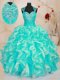 Noble Floor Length Ball Gowns Sleeveless Turquoise Quince Ball Gowns Lace Up