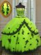 Yellow Green Sleeveless Tulle Lace Up Ball Gown Prom Dress for Military Ball and Sweet 16 and Quinceanera