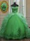 Green Lace Up Sweetheart Beading and Appliques and Pick Ups Sweet 16 Dress Organza Sleeveless Court Train