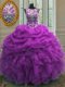 Spectacular Purple Scoop Neckline Beading and Ruffles and Pick Ups Quince Ball Gowns Sleeveless Lace Up