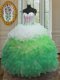 Customized Sweetheart Sleeveless Organza Quince Ball Gowns Beading and Ruffles and Sashes ribbons Lace Up