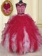 Scoop White And Red Zipper 15 Quinceanera Dress Beading and Ruffles Sleeveless Floor Length