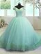 Turquoise Organza Lace Up Off The Shoulder Sleeveless With Train 15 Quinceanera Dress Court Train Hand Made Flower