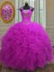 Delicate Straps Fuchsia Lace Up Sweet 16 Quinceanera Dress Beading and Ruffles and Sequins Sleeveless Floor Length