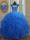 Cap Sleeves Lace Up Floor Length Beading and Ruffles and Sequins Sweet 16 Quinceanera Dress