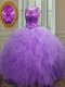 Scoop Lavender Sleeveless Tulle Lace Up Quinceanera Dress for Military Ball and Sweet 16 and Quinceanera