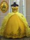 Sweet Sweetheart Sleeveless Sweet 16 Dresses With Train Court Train Beading and Appliques and Pick Ups Light Yellow Organza