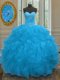 Blue Sweetheart Lace Up Beading and Ruffles Sweet 16 Quinceanera Dress Sleeveless