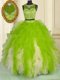 Scoop Multi-color Two Pieces Beading and Ruffles Quinceanera Dresses Zipper Tulle Sleeveless Floor Length