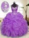Cute Pick Ups Ball Gowns Sweet 16 Quinceanera Dress Lavender Straps Organza Sleeveless Floor Length Zipper