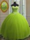 Yellow Green Sleeveless Floor Length Beading and Sequins Lace Up Quince Ball Gowns  Yellow Green Sleeveless Floor Length Beading and Sequins Lace Up Quince Ball Gowns