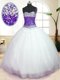 Modern White And Purple Tulle Lace Up Sweetheart Sleeveless Floor Length 15 Quinceanera Dress Beading