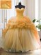 Luxurious Orange Quinceanera Gown Military Ball and Sweet 16 and Quinceanera and For with Beading and Ruffled Layers Sweetheart Sleeveless Sweep Train Lace Up
