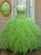 Ball Gowns V-neck Sleeveless Organza Floor Length Zipper Beading and Ruffles 15th Birthday Dress