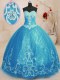 Attractive Baby Blue Sleeveless Floor Length Beading and Embroidery Lace Up Sweet 16 Dress