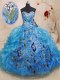 Nice Sleeveless Zipper Floor Length Beading and Appliques and Ruffles Sweet 16 Dresses