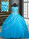 Stunning Baby Blue Sleeveless With Train Beading and Appliques Lace Up 15th Birthday Dress