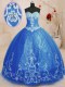Simple Beading and Appliques Quinceanera Dress Blue Lace Up Sleeveless Floor Length