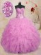 Organza Sweetheart Sleeveless Lace Up Beading and Ruffles Quinceanera Gowns in Lilac