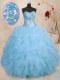 Organza Sweetheart Sleeveless Lace Up Beading and Ruffles Sweet 16 Quinceanera Dress in Baby Blue
