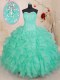 Apple Green Organza Lace Up Sweetheart Sleeveless Floor Length Quinceanera Dress Beading and Ruffles
