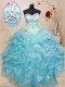 Beading and Ruffles Quinceanera Gown Aqua Blue Lace Up Sleeveless Floor Length