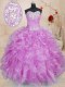 Organza Sweetheart Sleeveless Lace Up Beading and Ruffles Quince Ball Gowns in Lilac