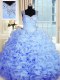 Fashion Baby Blue Sleeveless Floor Length Beading and Ruffles Zipper Sweet 16 Quinceanera Dress